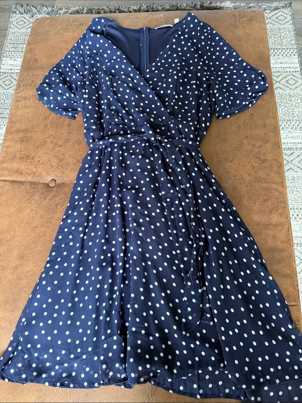 Notations Navy Polka Dot Wrap-Style Midi Dress